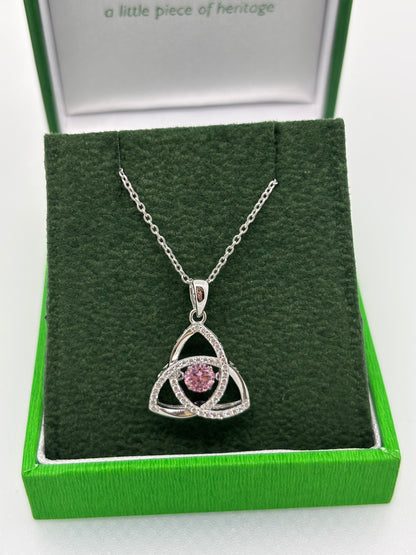 Sterling Silver Trinity Knot pendant- October birthstone