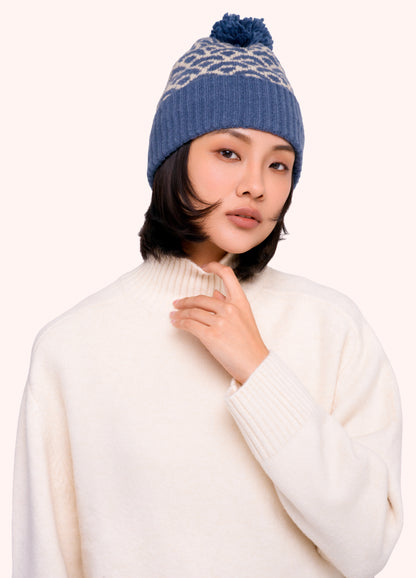Agatha Pompom Hat in Denim Mix