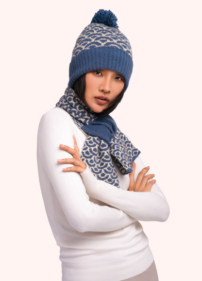 Agatha Pompom Hat in Denim Mix