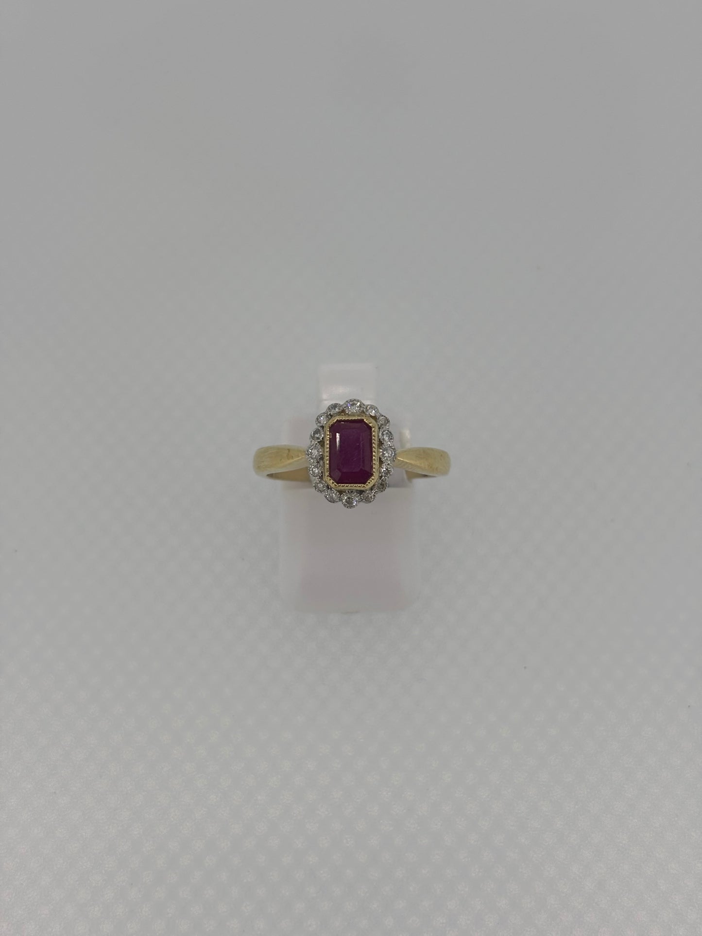 9ct Yellow Gold Ruby & Diamond Halo Ring