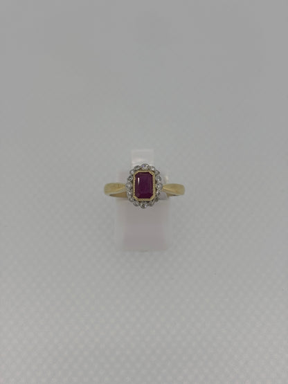 9ct Yellow Gold Ruby & Diamond Halo Ring