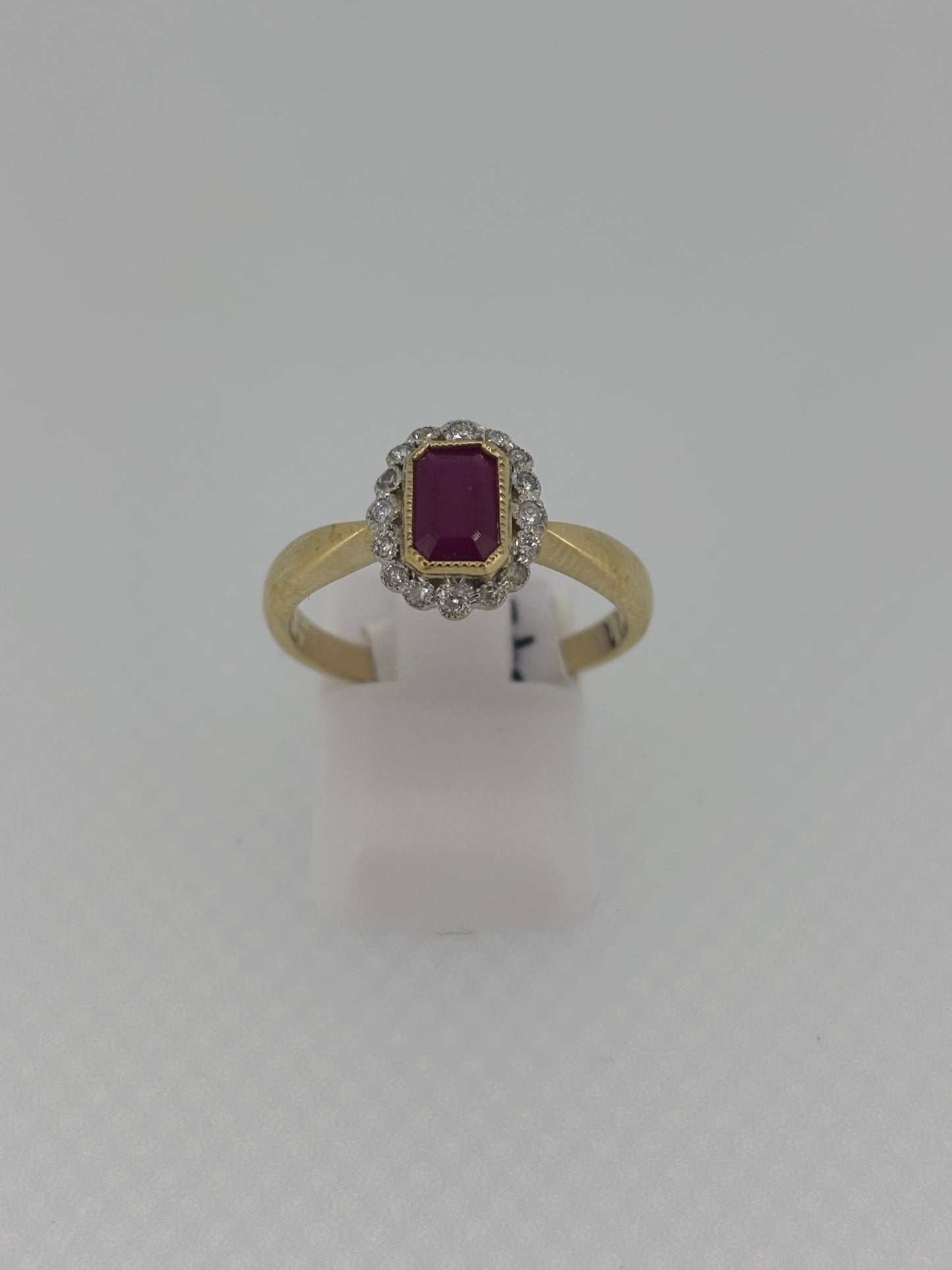 9ct Yellow Gold Ruby & Diamond Halo Ring