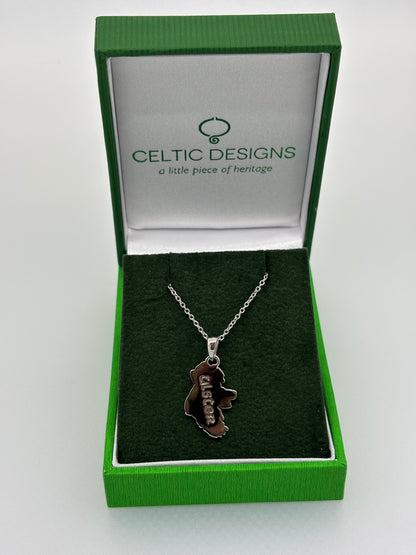 Sterling Silver map of ireland pendant with rosegold 2 tone
