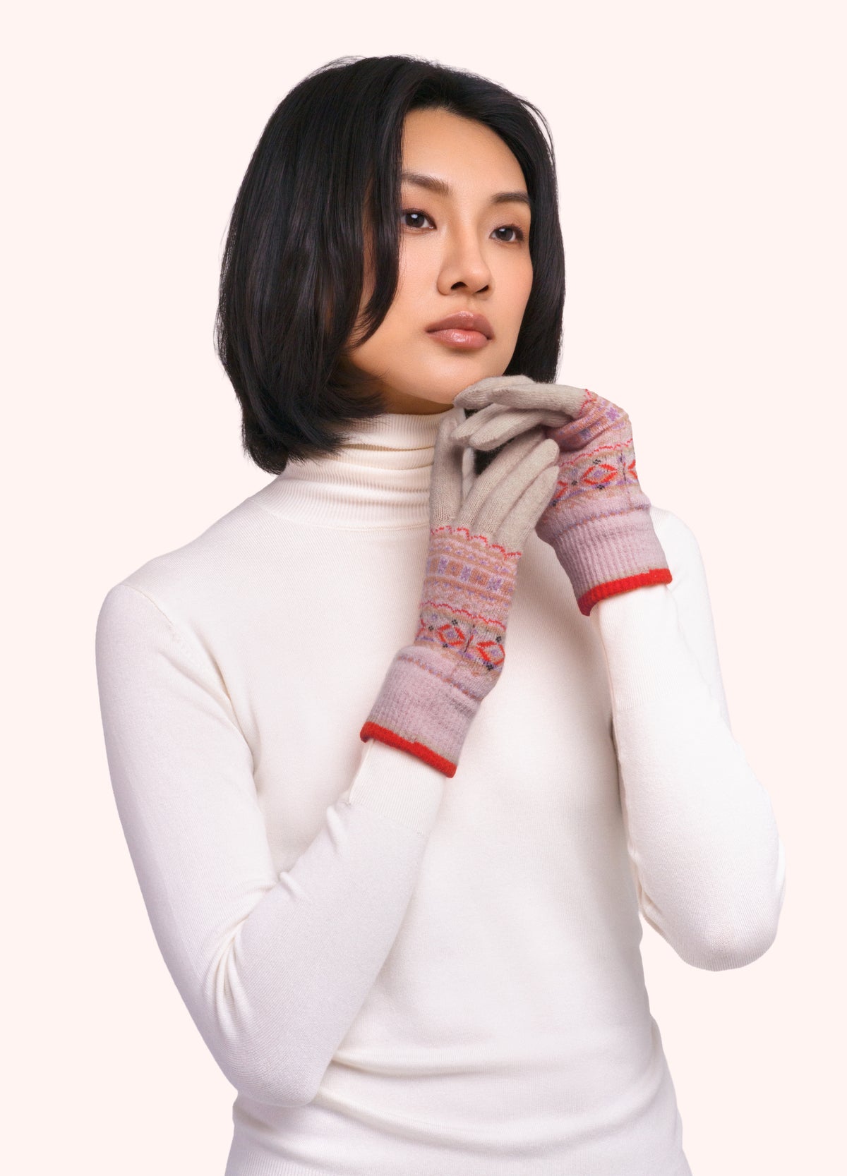 Fair Isle Gloves in Cream Mix
