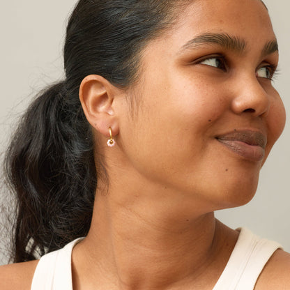 Gold Hoops with Pink Flower