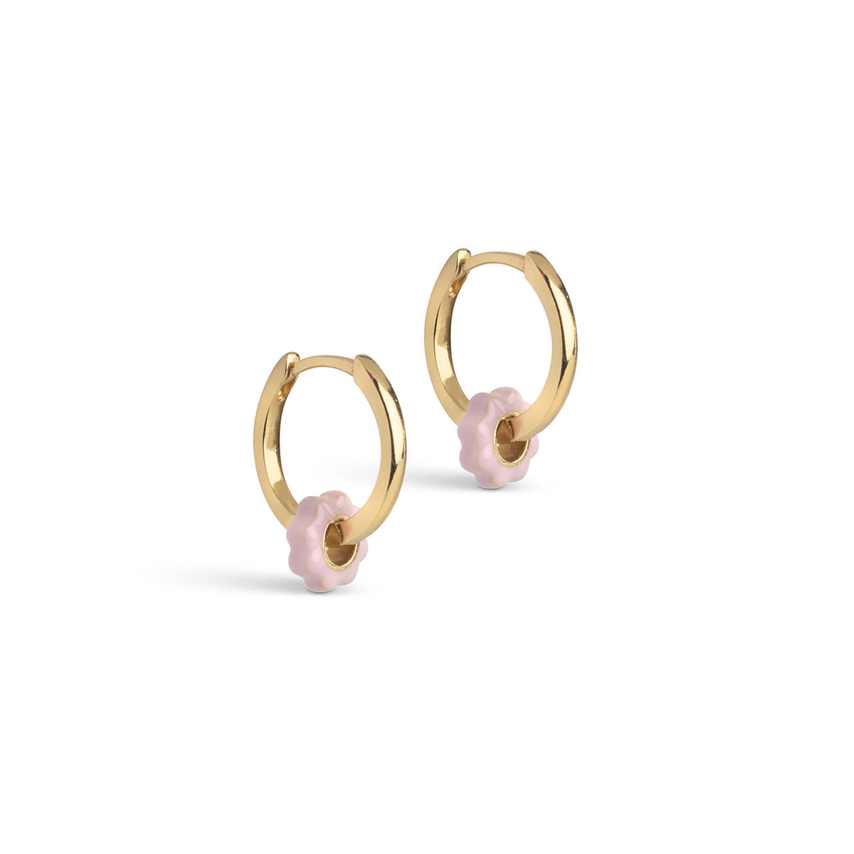 Gold Hoops with Pink Flower