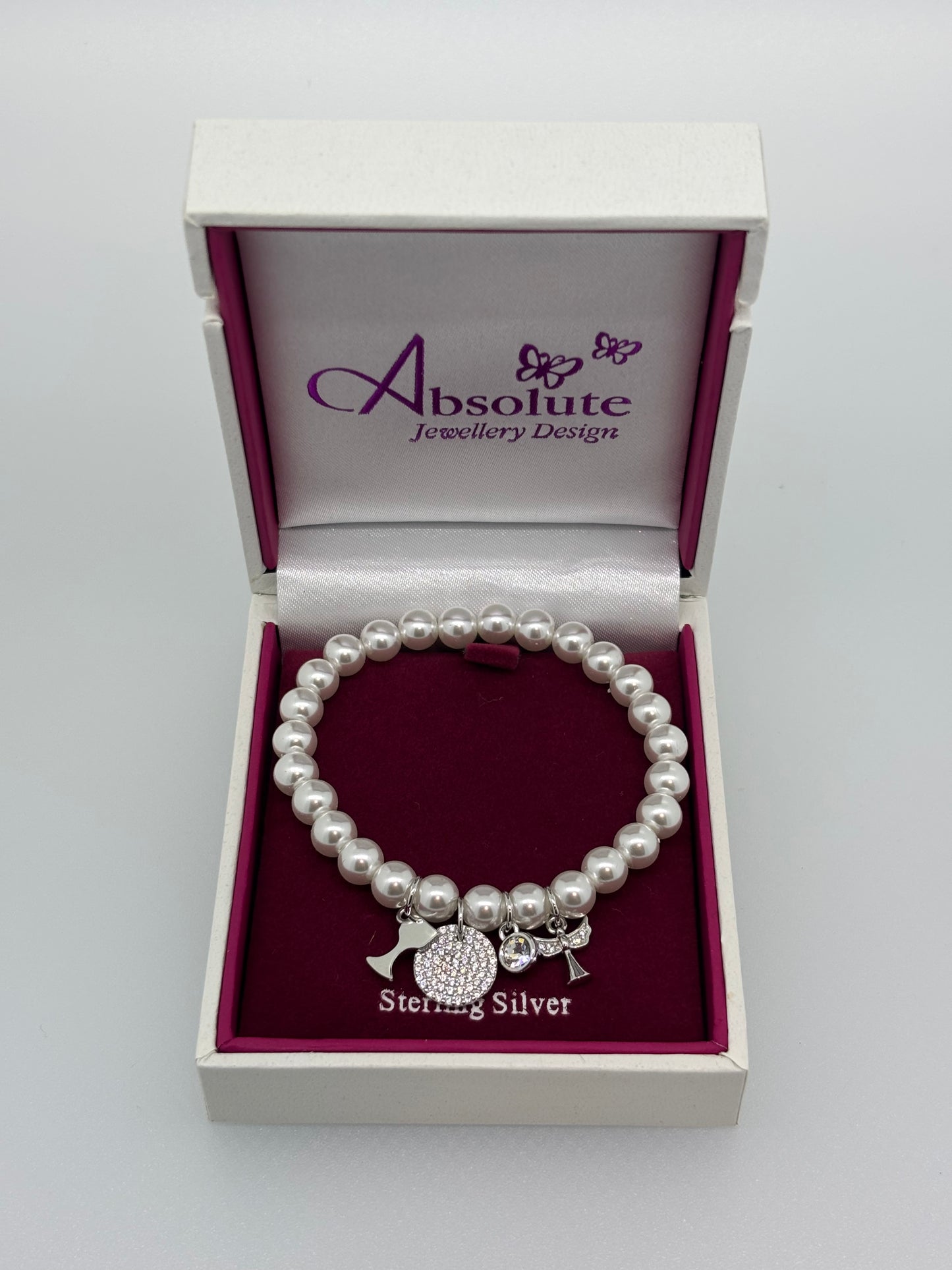 Children's Silver pearl bracelet with charms