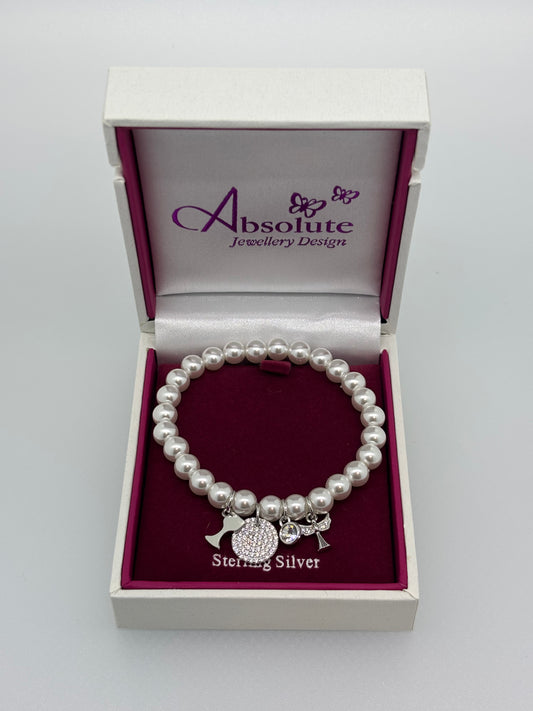 Children's Silver pearl bracelet with charms