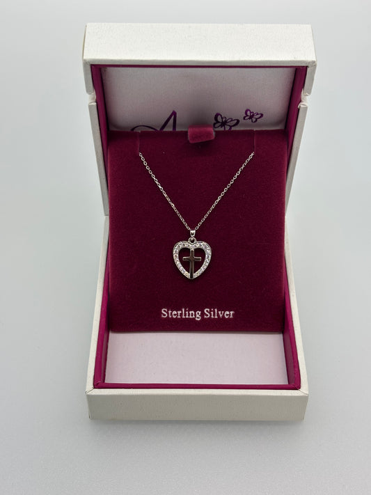 Children's  Silver heart with cross pendant