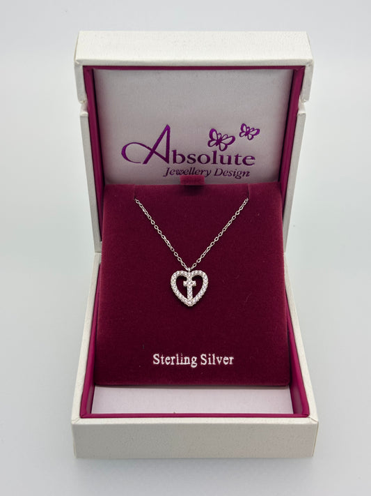 Children's  Silver heart and cross pendant cz stones