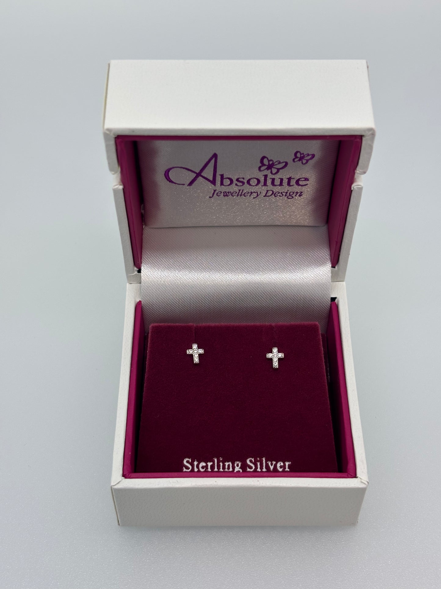 Children's  Silver cross earring with cz stones