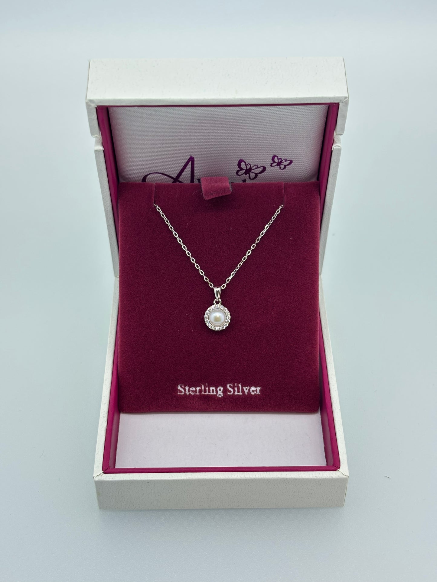 Children's Silver pearl/cz necklace