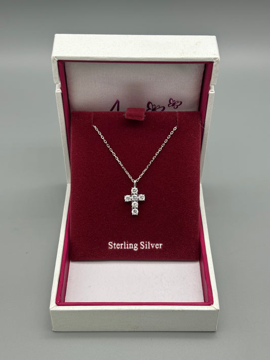 Children's Silver cross & chain- square cz's (13mm)
