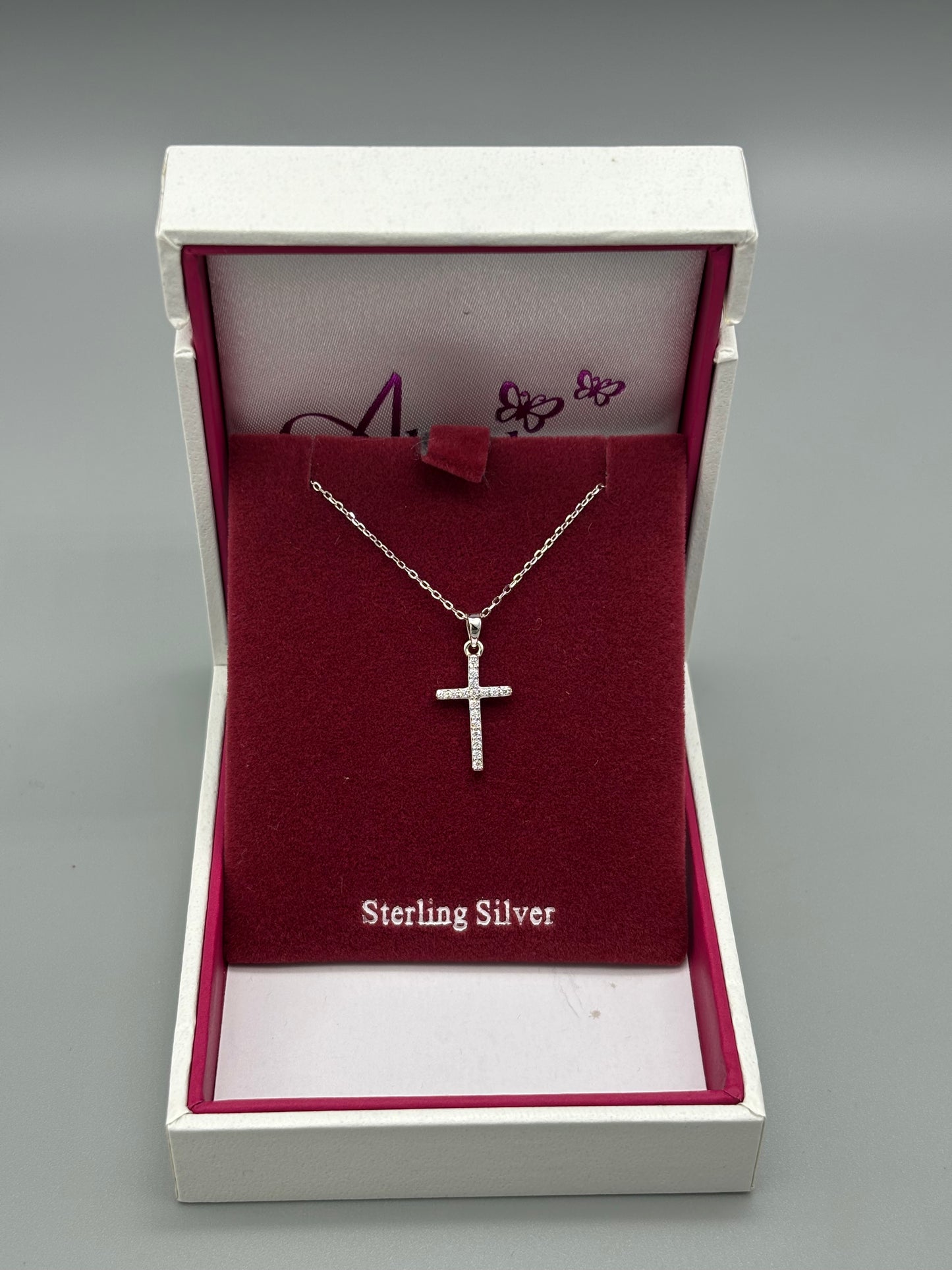 Children's Silver cross & chain with cz's (15mm)