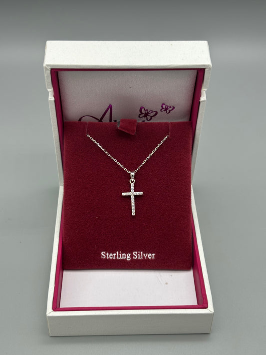 Children's Silver cross & chain with cz's (15mm)