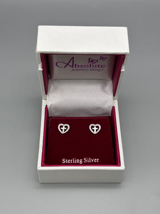 Children's Silver heart and cross earrings