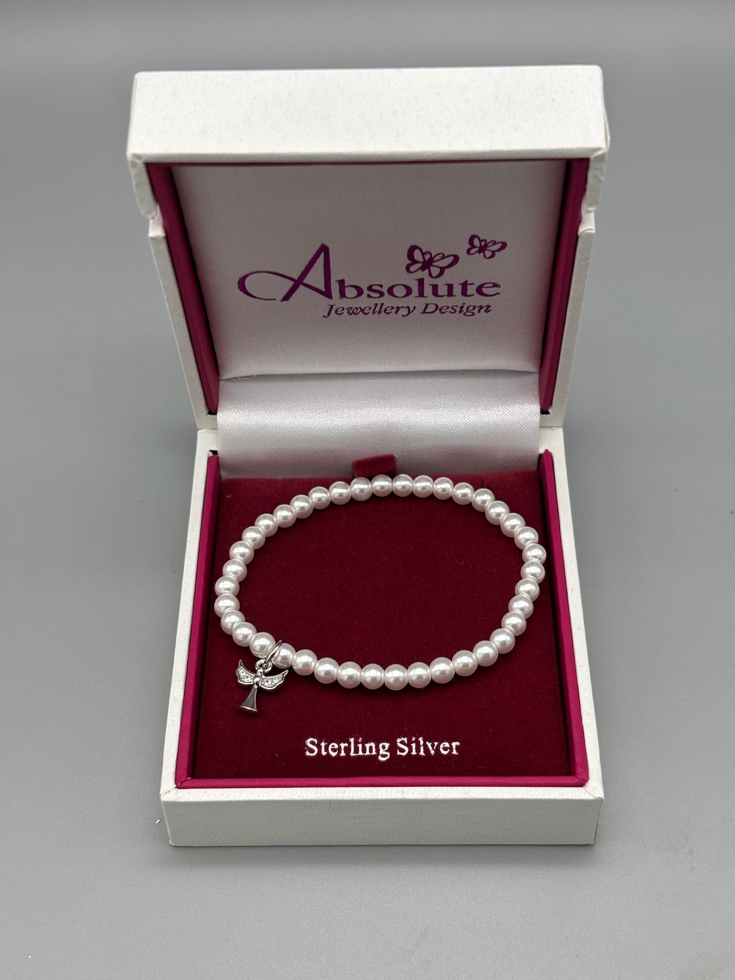Children's Silver pearl bracelet with angel charm
