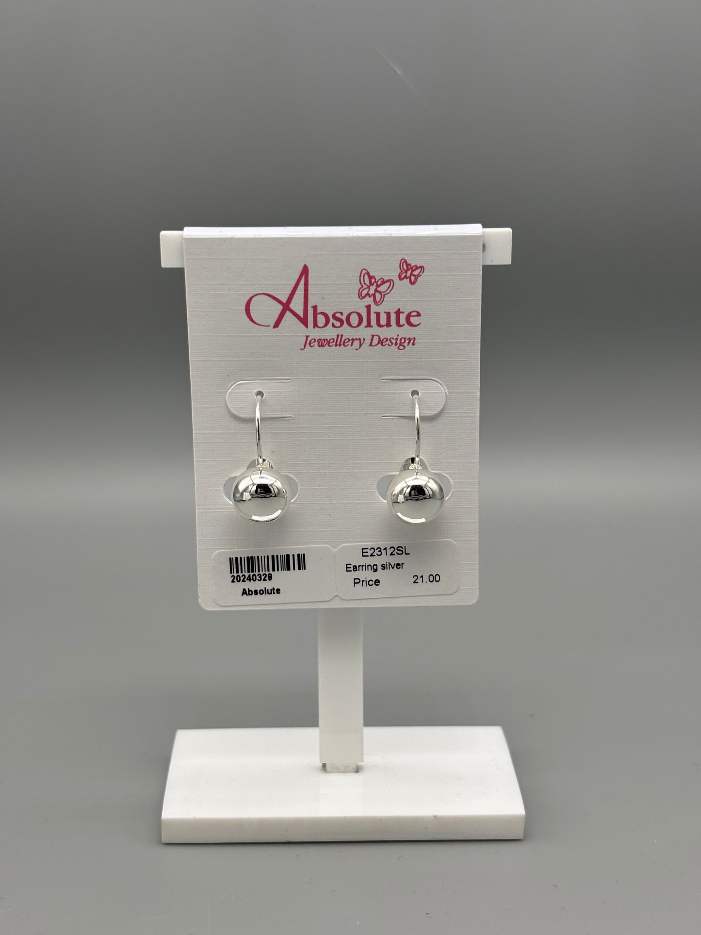 Absolute drop silver earring with ball