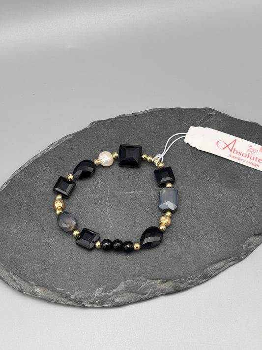 Absolute bracelet gold/jet with pearl