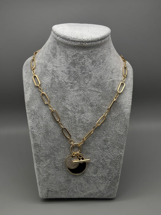 Absolute gold necklace with jet stone & cubic zirconia