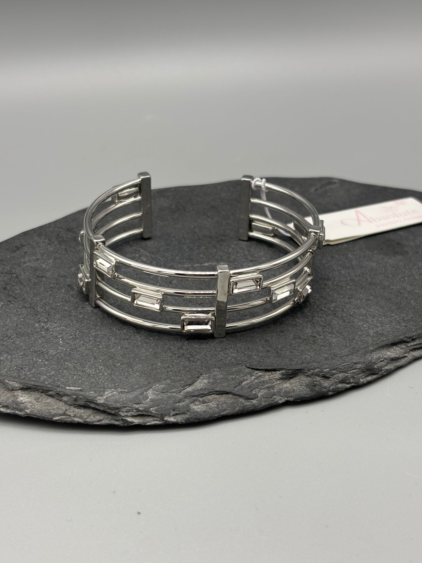 Absolute bangle silver with rectangular cubic zirconias