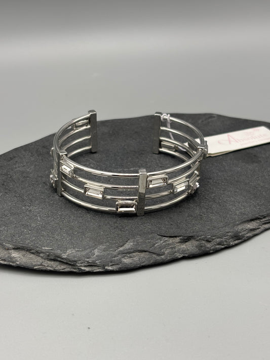 Absolute bangle silver with rectangular cubic zirconias