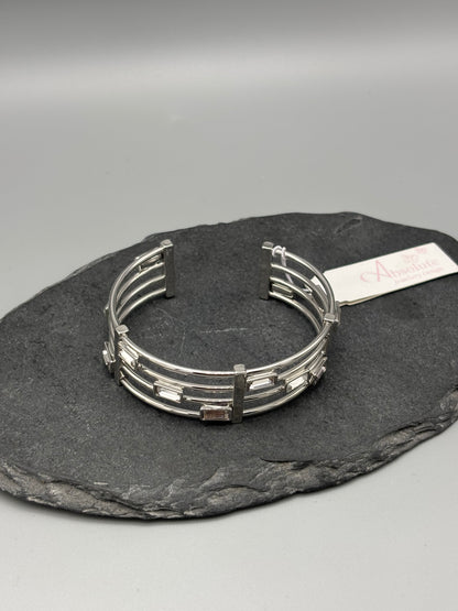 Absolute bangle silver with rectangular cubic zirconias