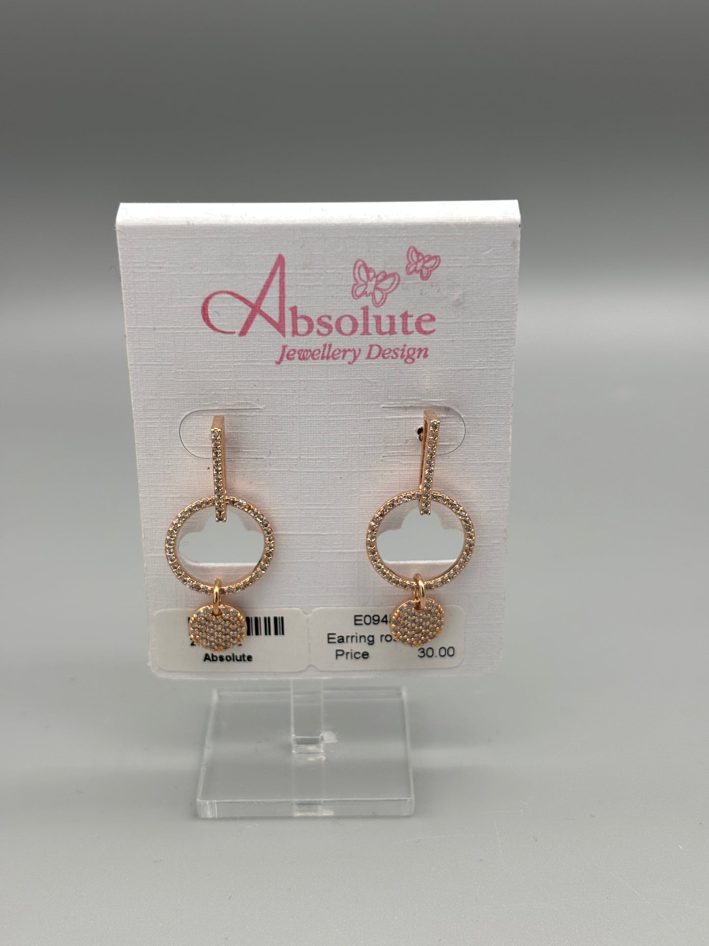 Absolute Rosegold circular / cubic zirconia drop earrings