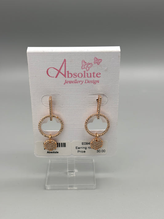 Absolute Rosegold circular / cubic zirconia drop earrings