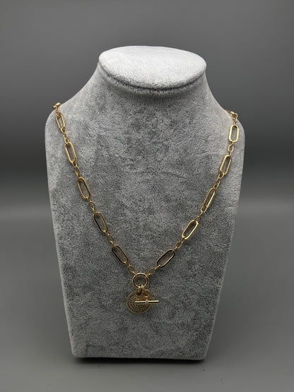 Solute gold link necklace T-bad style / cz pendant