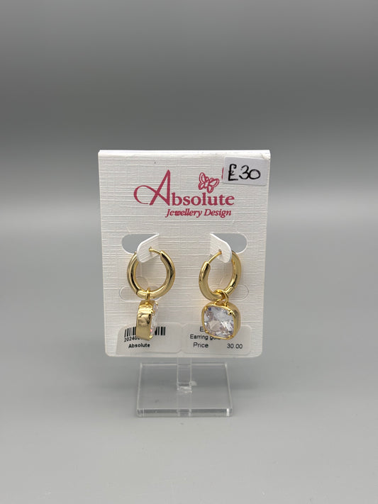 Absolute gold hoop earring with cz stone drop pendant