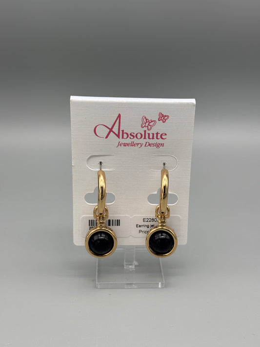 Absolute Rosegold hoop earring and pendant jet stone