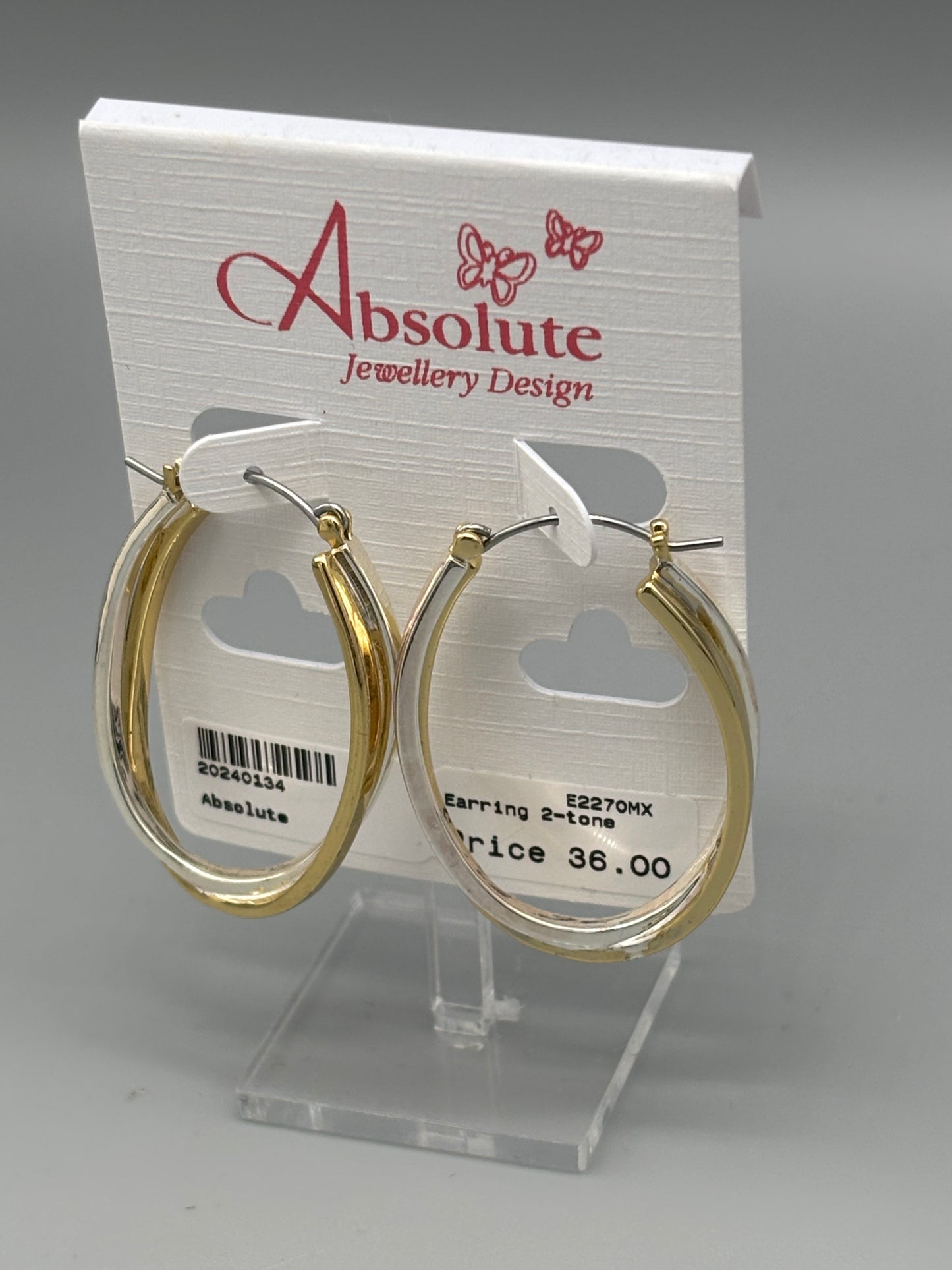 Absolute 2-tone silver/gold hoop earring