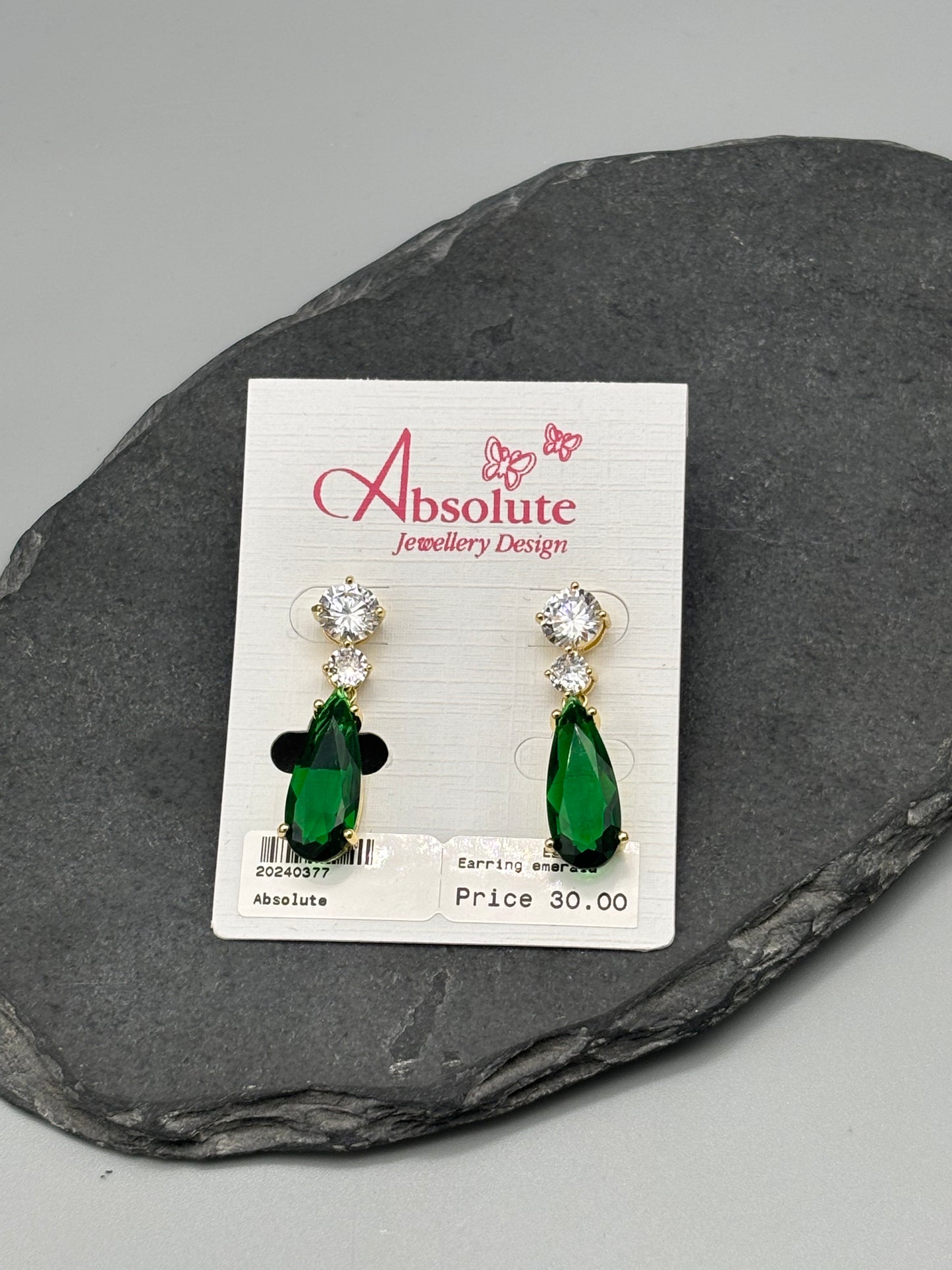 Absolute cz/green stone drop earring