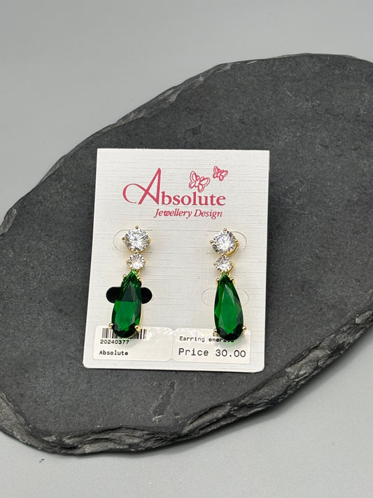 Absolute cz/green stone drop earring