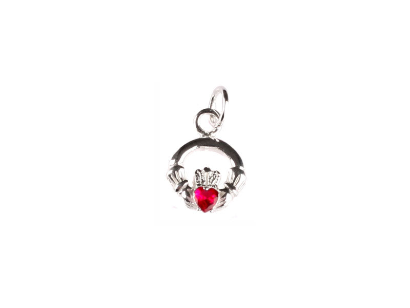Large Claddagh Ruby CZ Necklace- July BirthStone (Pendant with Chain)