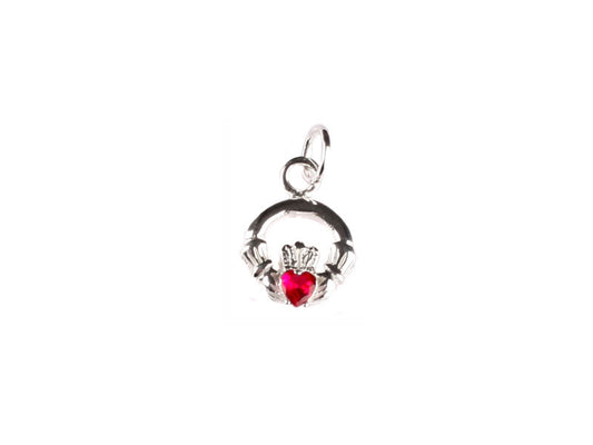 Large Claddagh Ruby CZ Necklace- July BirthStone (Pendant with Chain)