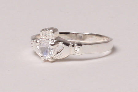 WHITE CLADDAGH RING-APRIL (size L)