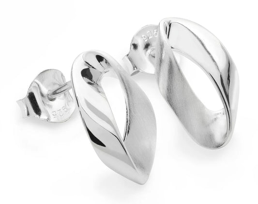 Silver Satin/Polish Oval Twist Ribbon Stud Earrings