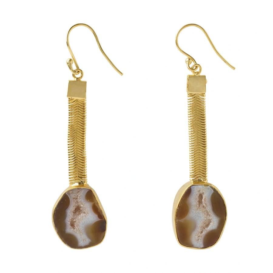 Brown Geode Drop Gemstone Earrings