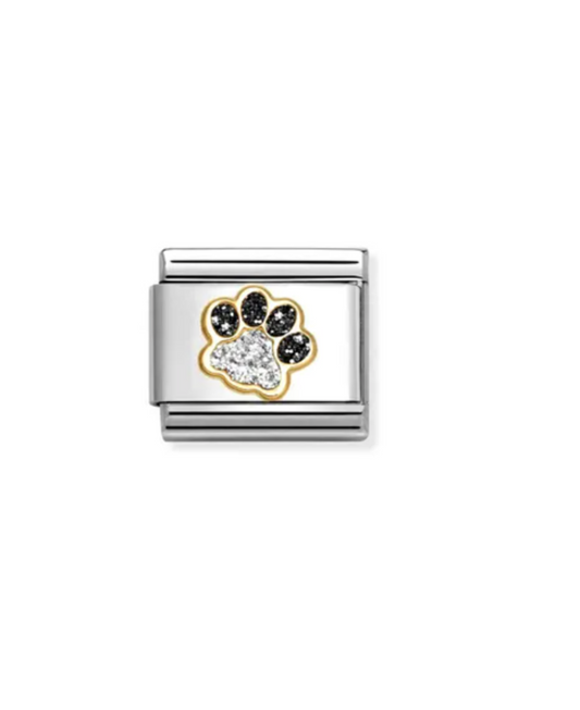 Nomination charm dog paw black and silver glitter