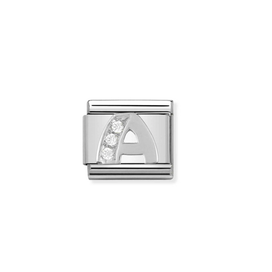 Nomination silver charm with cz's- letter A