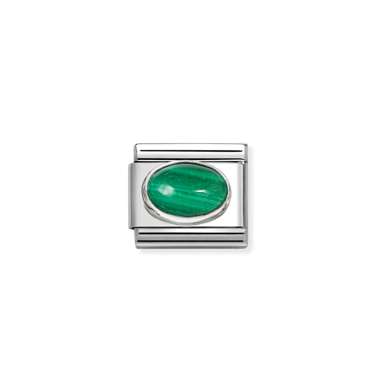 Nomination charm silver oval malachite stone
