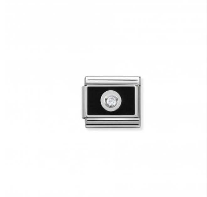 Nomination charm silver black enamel cz centre
