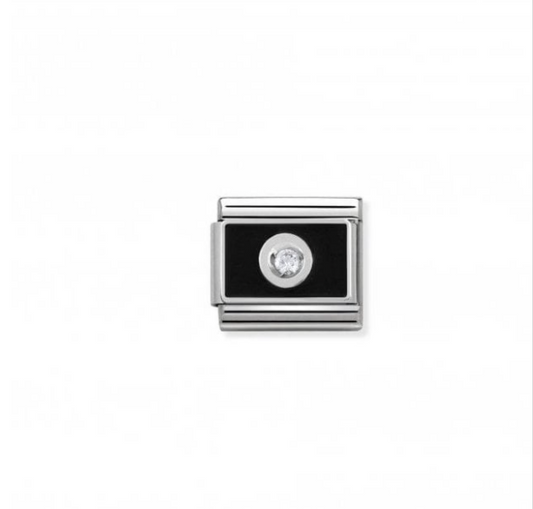 Nomination charm silver black enamel cz centre