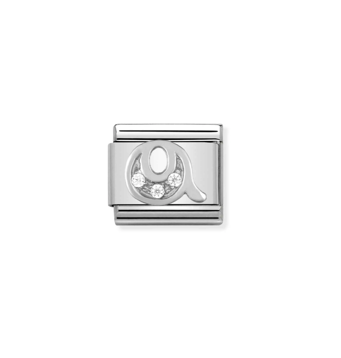Nomination silver charm with cz's- letter Q