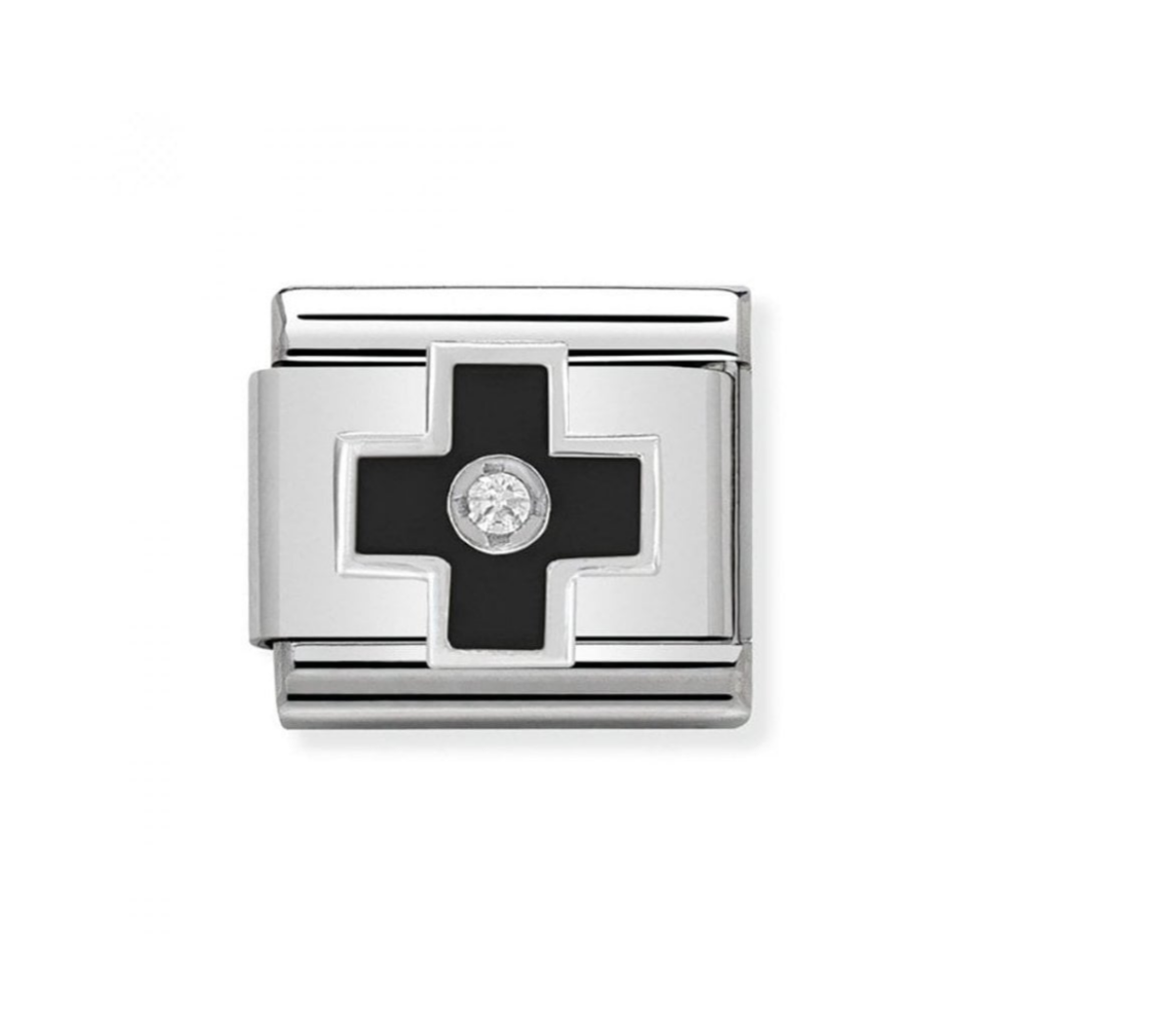 Nomination charm silver black cross cz centre