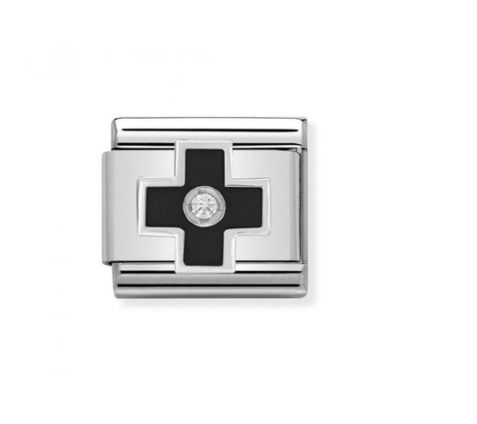 Nomination charm silver black cross cz centre