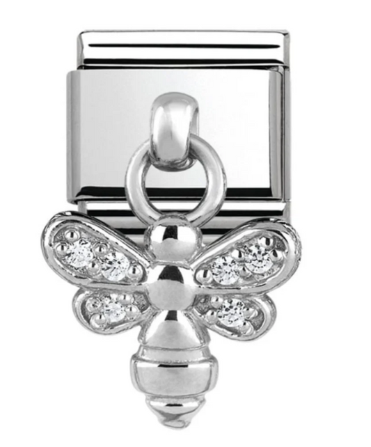 Nomimation silver cz bee hanging charm