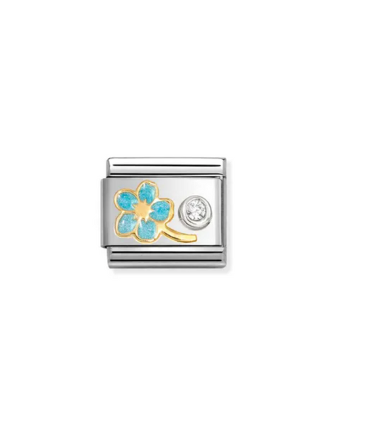 Nomination charm forget me not flower and zirconia stone
